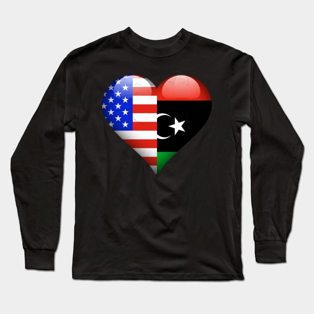 Half American Half Libyan - Gift for Libyan From Libya Long Sleeve T-Shirt by Country Flags